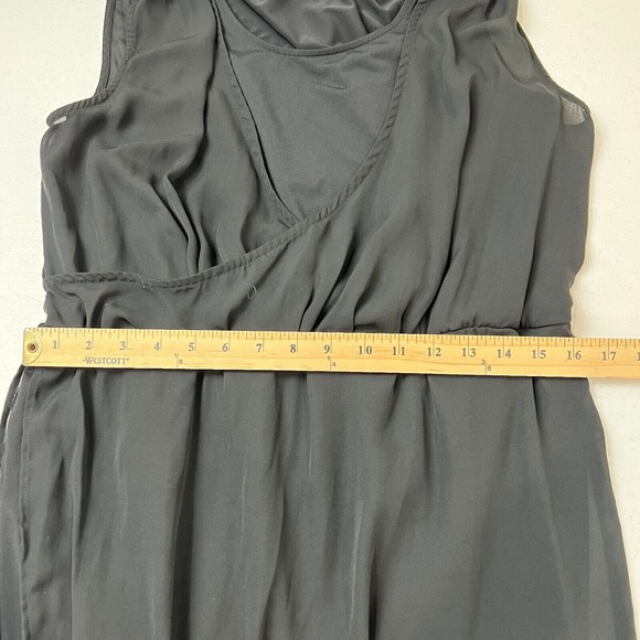 H by Halston Black Jet Set Jersey Dress Sleeveless with Draped Chiffon Overlay - Picture 8 of 13